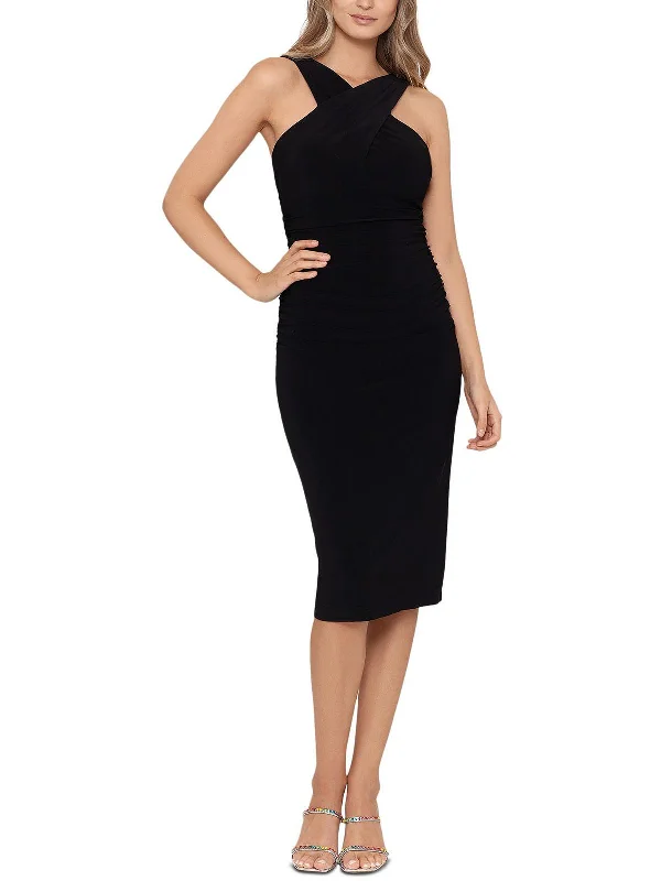 Womens X-Neck Midi Bodycon Dress