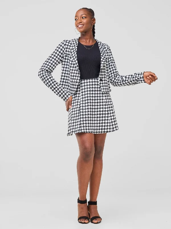 Sitawi A-line Mini Skirt - Black / White Abstract Print
