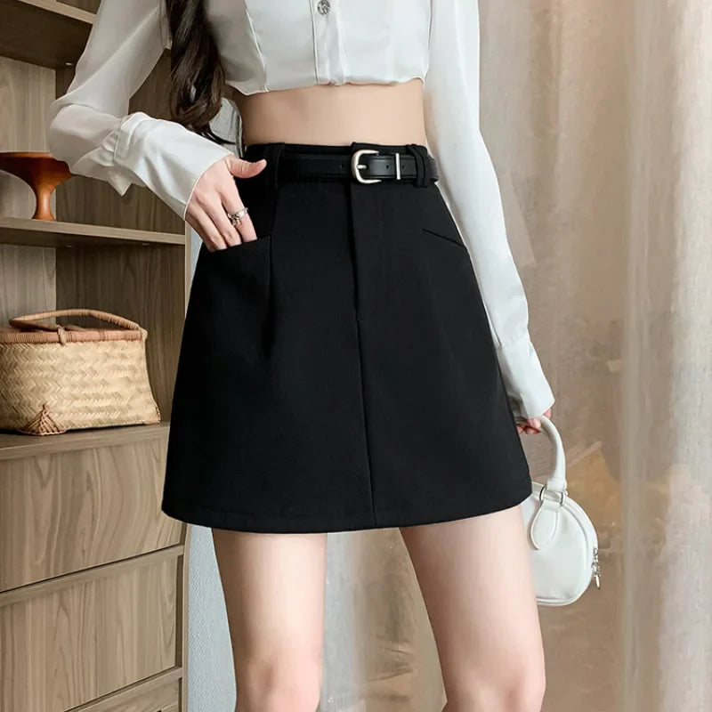 FashionSierra - Belt Suit A-line Short Fashionable High Waist Mini Solid Basic Casual Skirt FashionSierra - Belt Suit A-line Short Fashionable High Waist Mini Solid Basic Casual Skirt