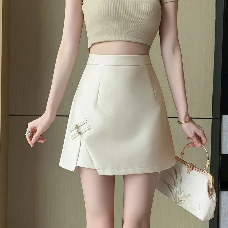 FashionSierra - Chinese Style Retro A-line Mini Womens 2024 Summer New High Waist Package Hip Ladies Elegant Satin Short Skirt FashionSierra - Chinese Style Retro A-line Mini Womens 2024 Summer New High Waist Package Hip Ladies Elegant Satin Short Skirt
