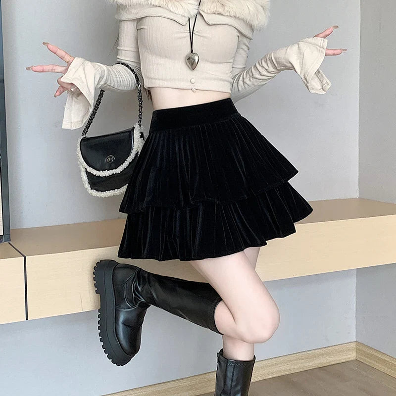 FashionSierra - 2024 New Autumn Winter Velvet Tutu Women Fashion High Waist Mini Pleated Woman Short Skirt FashionSierra - 2024 New Autumn Winter Velvet Tutu Women Fashion High Waist Mini Pleated Woman Short Skirt