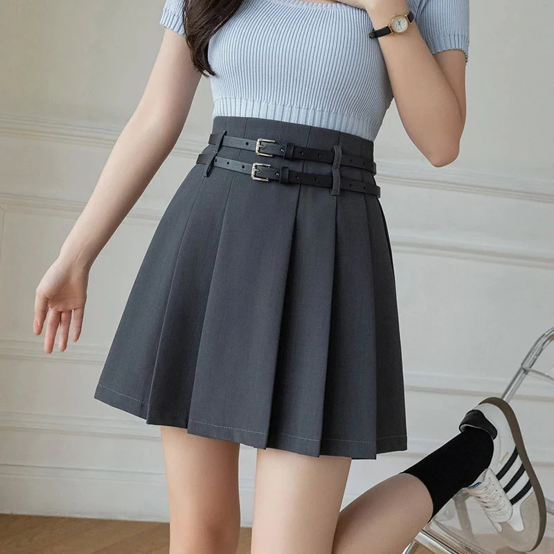 FashionSierra - 2024 New Spring Summer Fashion Pleated Mini Women Belt High Waist A-line Suit Ladies Casual Short Skirt FashionSierra - 2024 New Spring Summer Fashion Pleated Mini Women Belt High Waist A-line Suit Ladies Casual Short Skirt