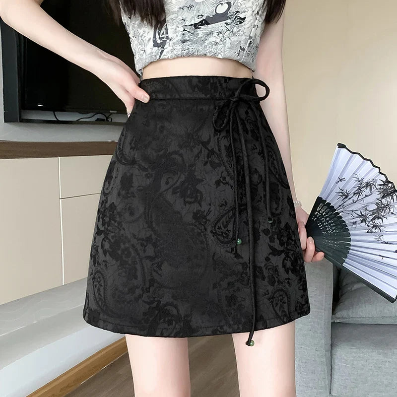 FashionSierra - New Chinese Style Lace-up High Waist Mini Women Spring Summer Fashion Printed Short Ladies A-line Skirt FashionSierra - New Chinese Style Lace-up High Waist Mini Women Spring Summer Fashion Printed Short Ladies A-line Skirt