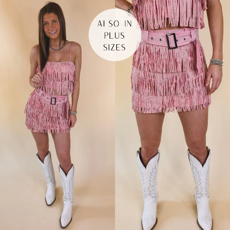 Cowboy Killer Crystal Fringe Mini Skirt in Light Pink