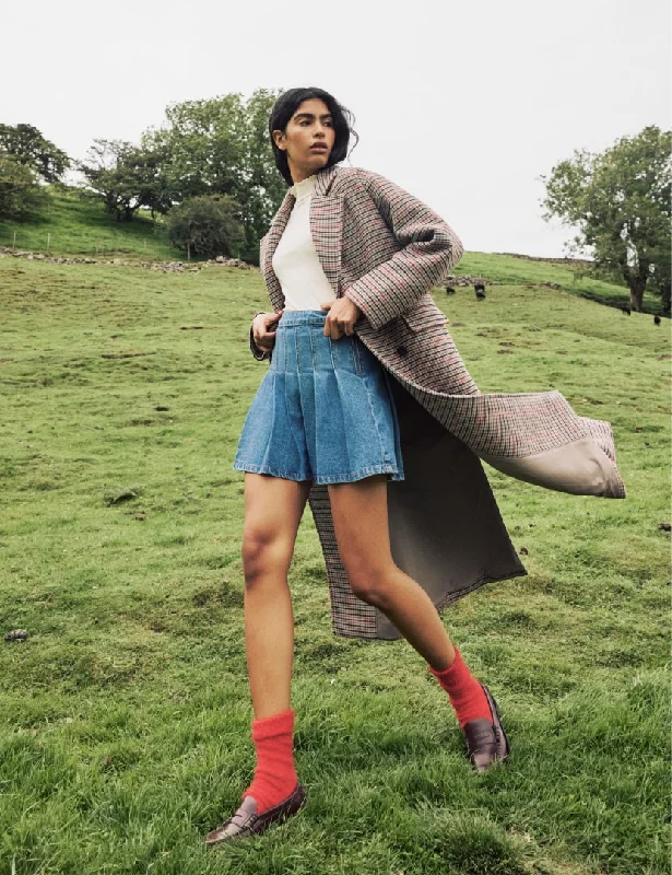 Denim Pleated Mini Skirt