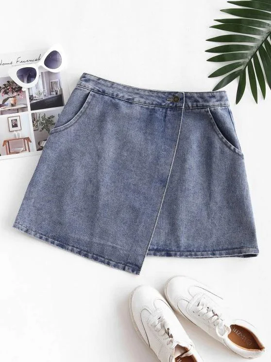 Denim Overlap Front Mini Skirt
