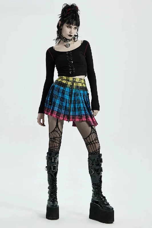 Women's Color Plaid Playful Cute Pleated Daily Sexy Mini Half Little Ghost Head Nails Decoration Skirt Women's Color Plaid Playful Cute Pleated Daily Sexy Mini Half Little Ghost Head Nails Decoration Skirt