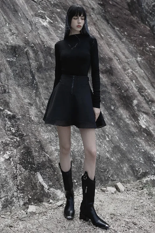 Women's Large-hole Mesh Stitching Sun-hem Twill Chiffon Gothic Daily Black Women Mini Skirt Women's Large-hole Mesh Stitching Sun-hem Twill Chiffon Gothic Daily Black Women Mini Skirt