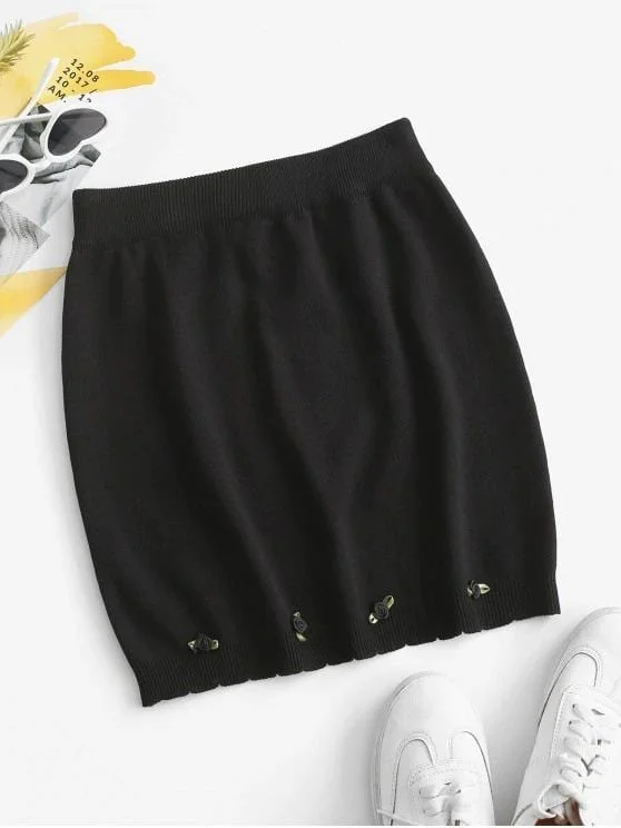 Flower Knitted Mini Bodycon Skirt