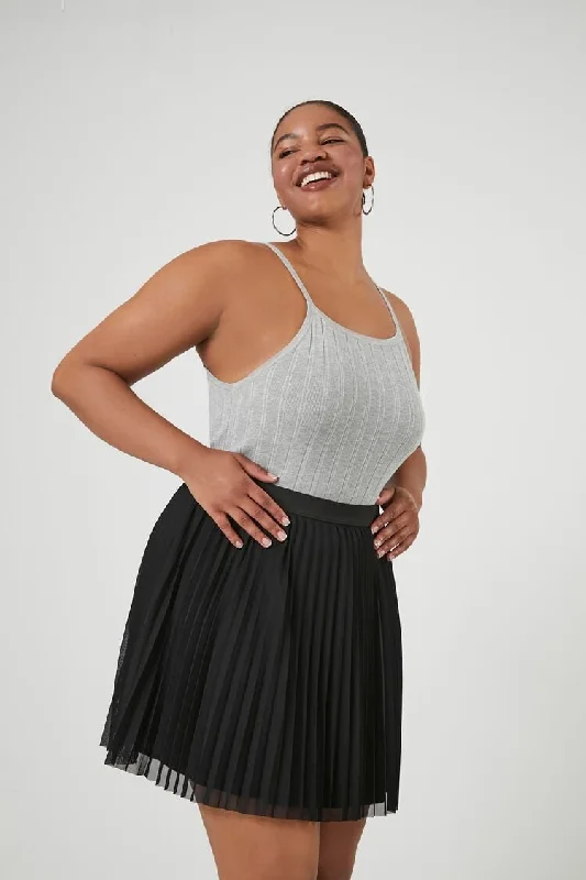 Forever 21 Plus Women's Pleated Mesh Mini Skirt Black