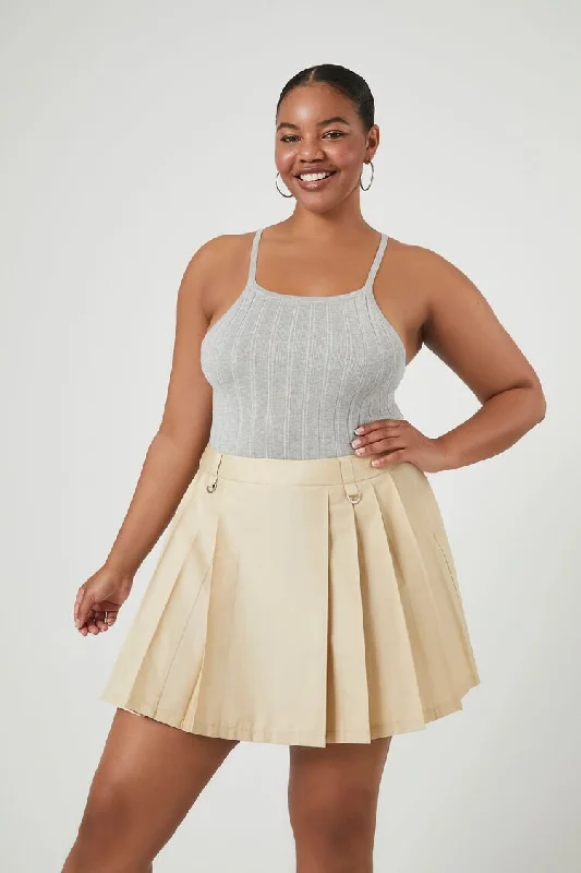 Forever 21 Plus Women's Pleated Mini Skirt Warm Sand