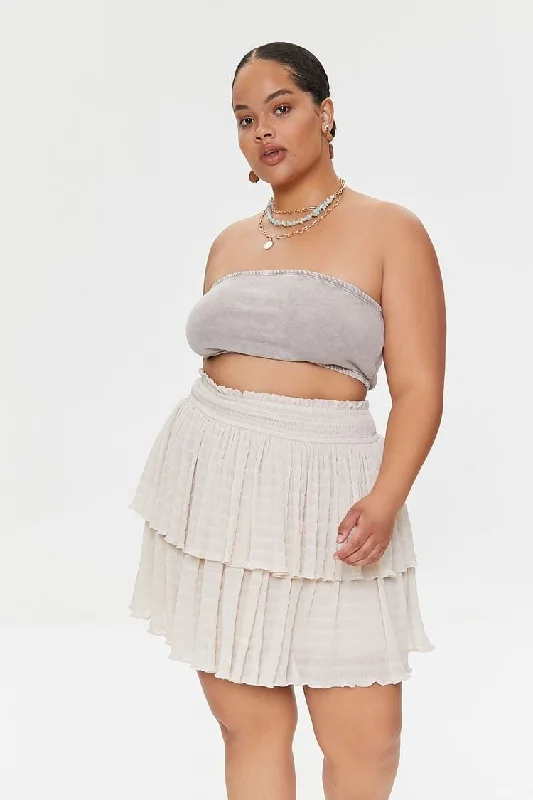 Forever 21 Plus Women's Tiered Flounce Mini Skirt Ash Brown