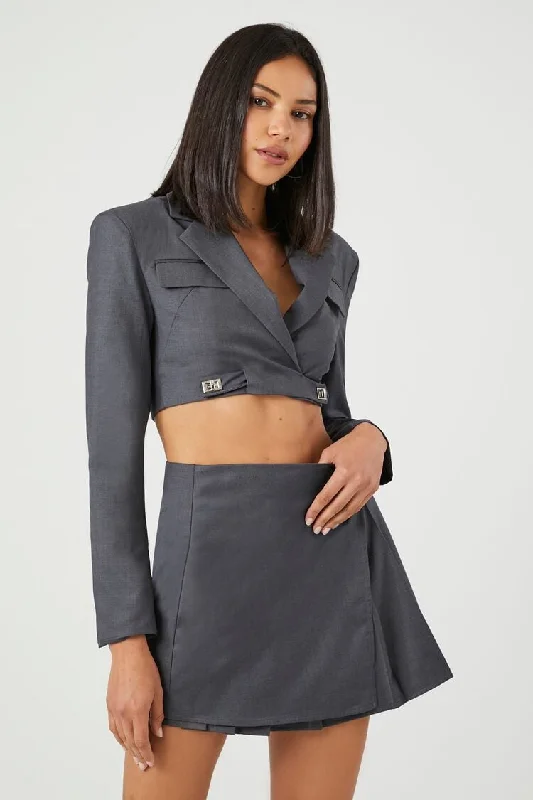 Forever 21 Women's Pleated Wrap Mini Skirt Grey