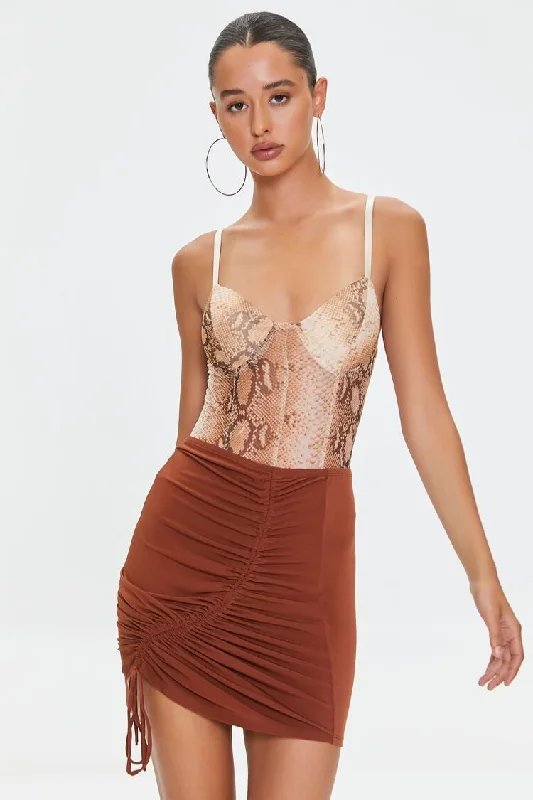 Forever 21 Women's Ruched Drawstring Mini Skirt Brown