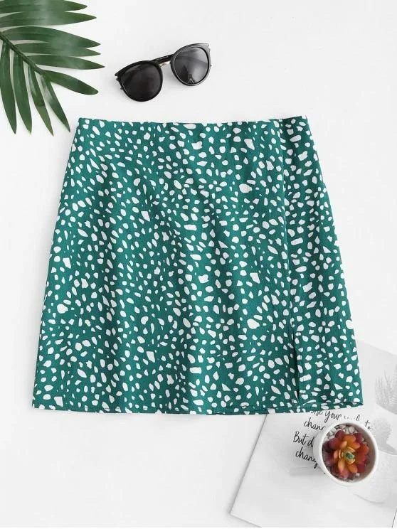 Front Slit Dalmatians Print Mini Skirt