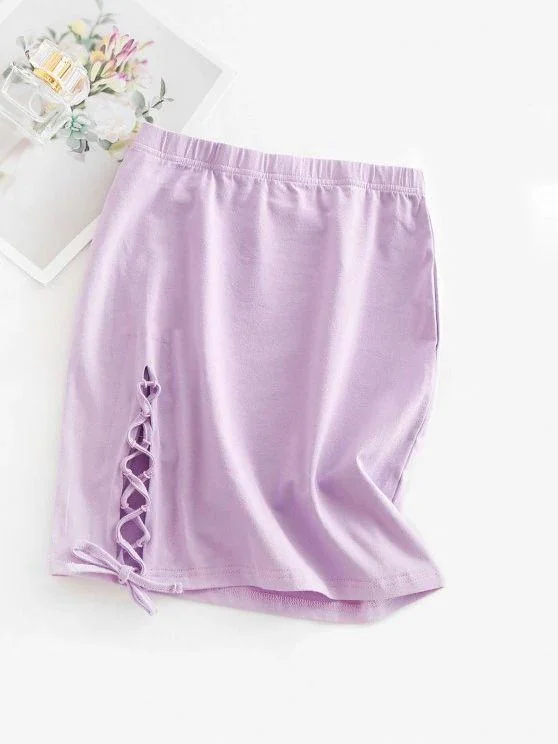 Lace-up Sheath Mini Skirt