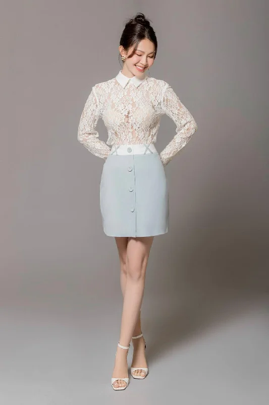 Lexie A-line Button Polycotton Mini Skirt