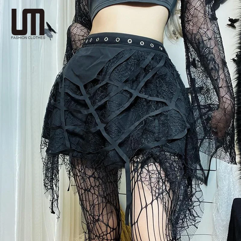Liu Ming Vintage Fashion 2023 Women Sexy Punk Party Mesh Tassel High Waist A Line Mini Skirts