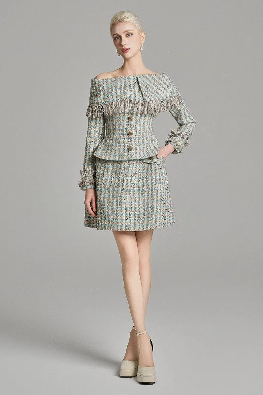 Loretta A-line Side Pocket Tweed Mini Skirt