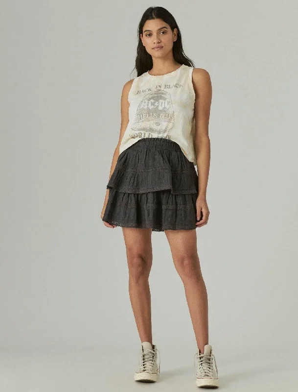Lucky Brand Tiered Ruffle Mini Skirt Washed Black