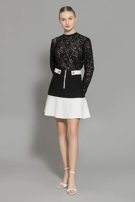 Nyomi Drop Waist Front Zipper Wool Mini Skirt