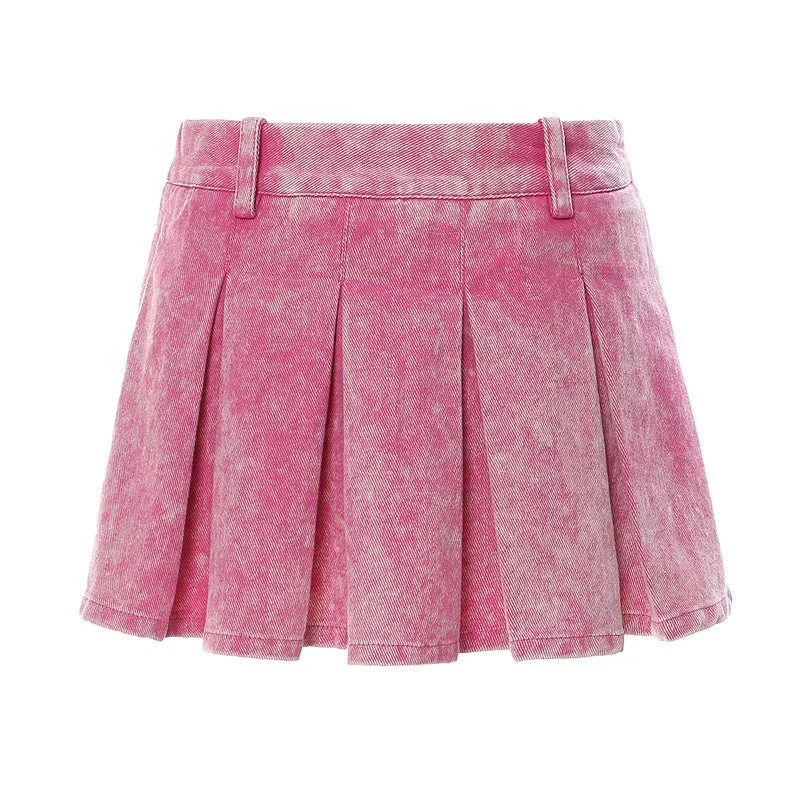 OUDINA Street Fashionable Pink Skirt For Women Mini Short Wash Denim Personalized Umbrella Womens Skirts OUDINA Street Fashionable Pink Skirt For Women Mini Short Wash Denim Personalized Umbrella Womens Skirts