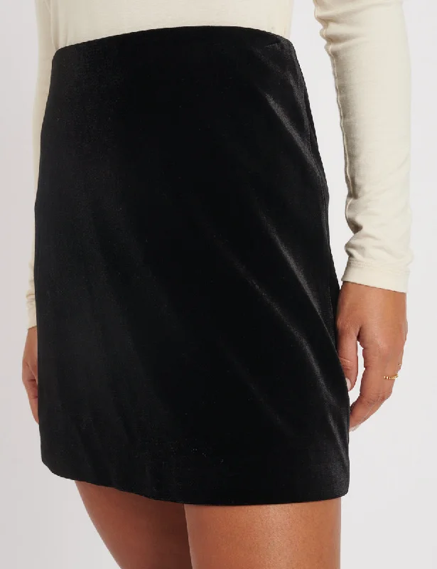 Petite Black Velvet Mini Skirt