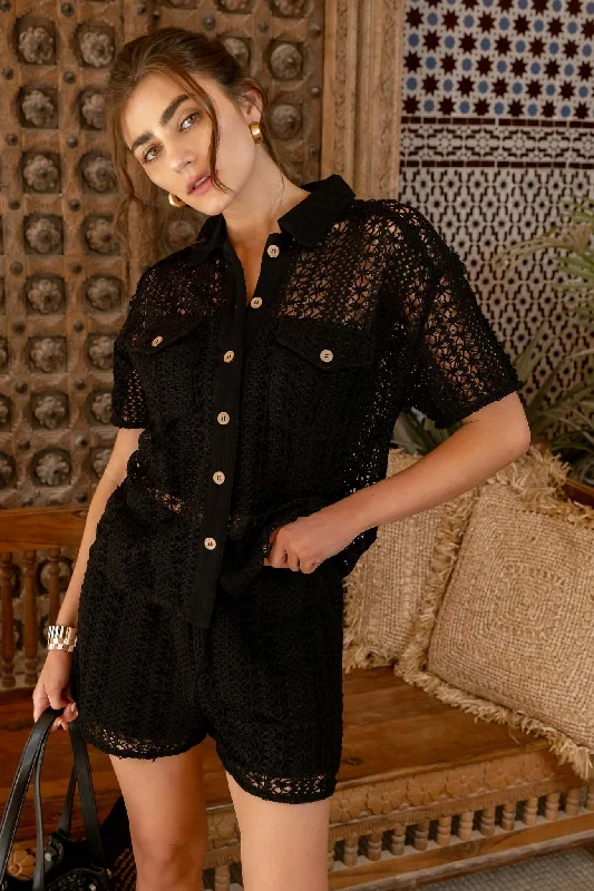 Petite Sheer Crochet Knit Mini Shorts (Shorts Only)