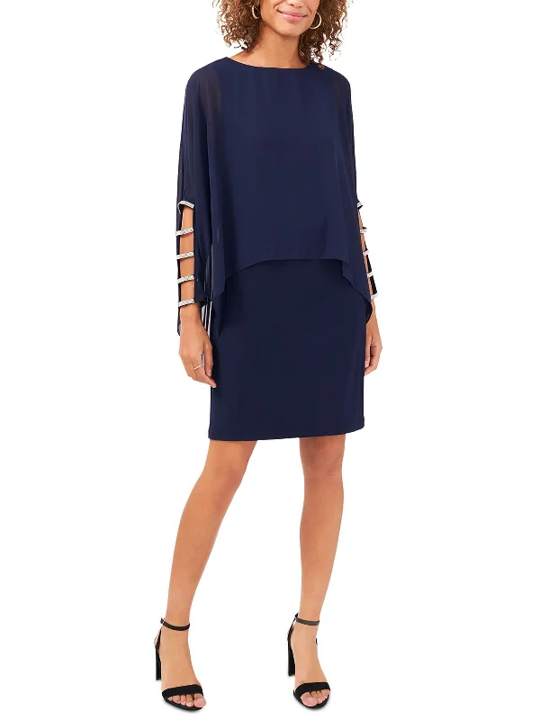 Petites Womens Embellished Mini Sheath Dress
