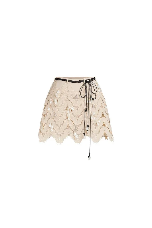 Stanton A-line Wavy Embroidered Lace Mini Skirt