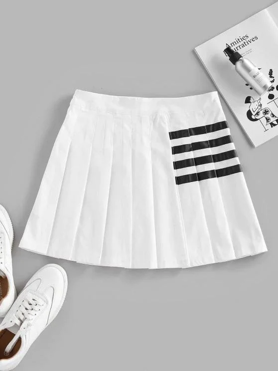 Striped Pleated Mini Skirt