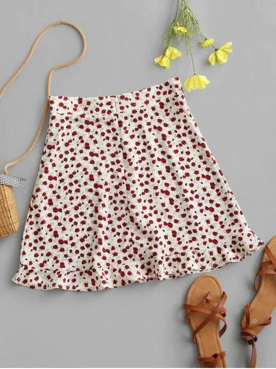 Tiny Floral Ruffles Mini Skirt