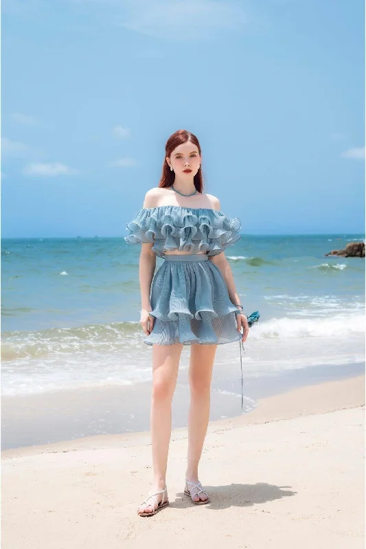 Vilya Wavy Ruffle Layer Silk Organza Mini Skirt