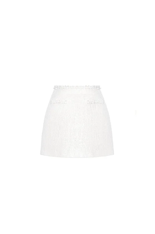 White Beaded Mini Skirt